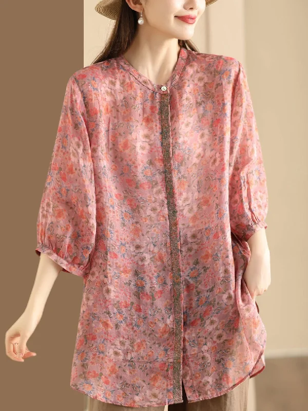 Get It Before It’s Gone Women Summer Artsy Floral Spliced Ramie Long Shirt TY1024