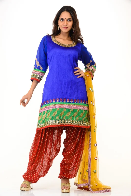Extra Savings Peppy Blue & Red Bollywood Inspired Kurti Patiala