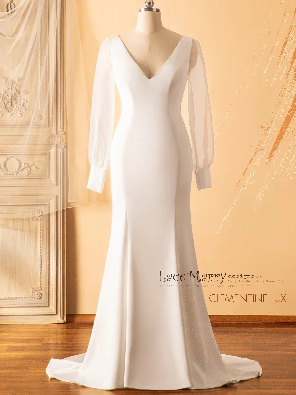 One-DAY Sale CLEMENTINE LUX / Elegant Wedding Dress with Long Sheer Sleeves