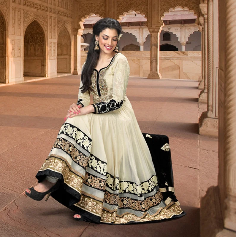 Bargain Prices Cream Embroidered Long Anarkali Salwar Kameez (D. No. 1523-A)