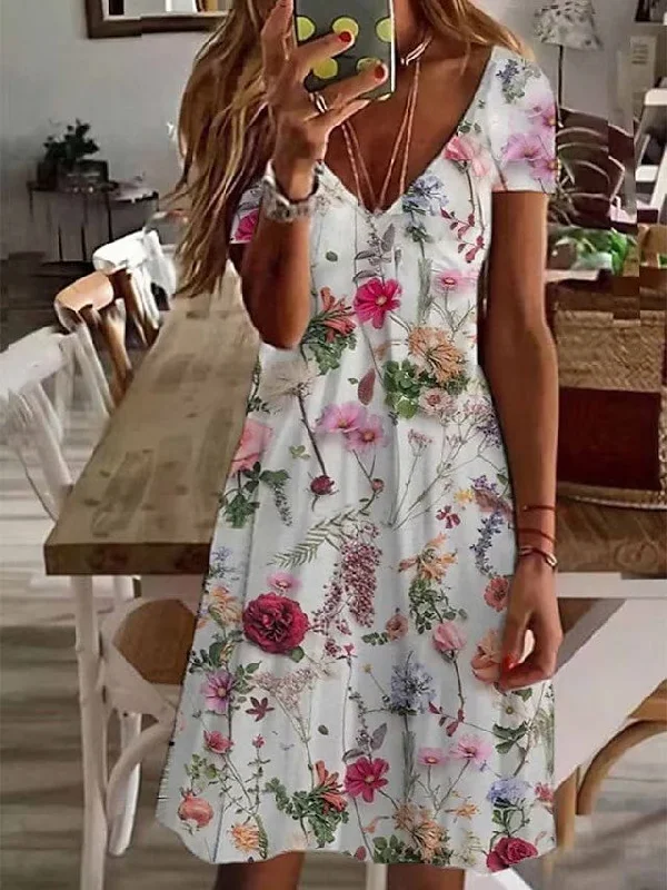 Special Discount V Neck Casual Floral Loose Dress  QM65