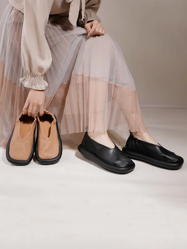 Best Bargains Women Summer Vintage Solid Genuine Leather Flat Shoes QW1042