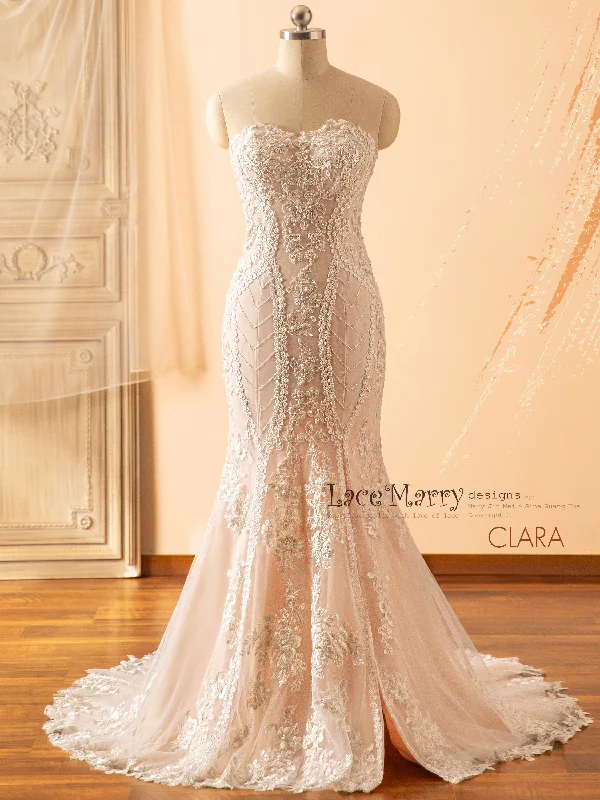 Buy More, Save More CLARA / Fitted Blush Wedding Dress with Removable Sleeves