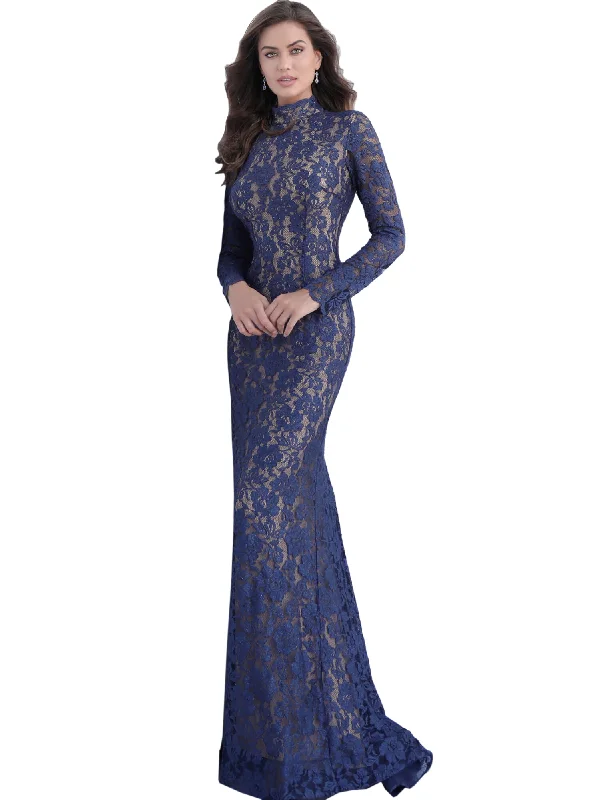 Reduced Prices Jovani Navy Nude Long Sleeve High Neck Prom Dress