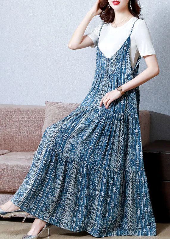 Fantastic Offers Bohemian Blue Print Patchwork Exra Large Hem Cotton Spaghetti Strap Dress Two Piece Set Summer AC2036 Fantastic Offers Bohemian Blue Print Patchwork Exra Large Hem Cotton Spaghetti Strap Dress Two Piece Set Summer AC2036