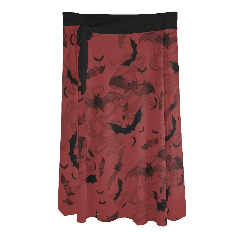 Super Bargain Smokey Bats Ruffle Tie Side Sarong Wrap Maxi Skirt