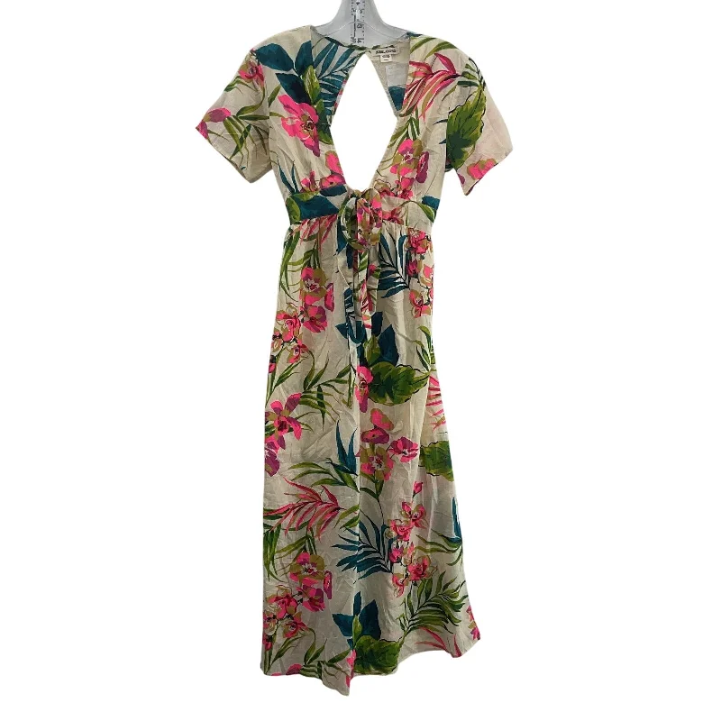 Super Savings New Billabong Cream/Pink Women's Floral Print Long A-Line Dress, M, Cotton, NWT