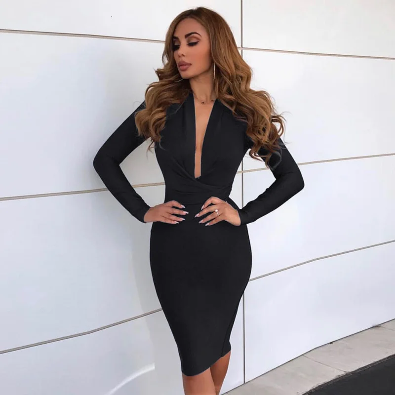 Special Buy Women's Autumn Polyester V-Neck Sheath Dress