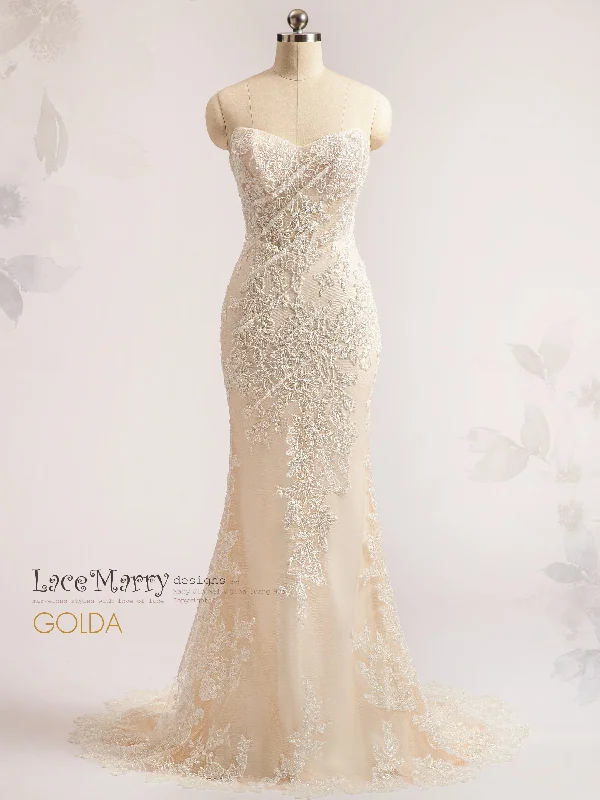 New Markdowns GOLDA / Beaded Floral Wedding Dress with Removable Sleeves