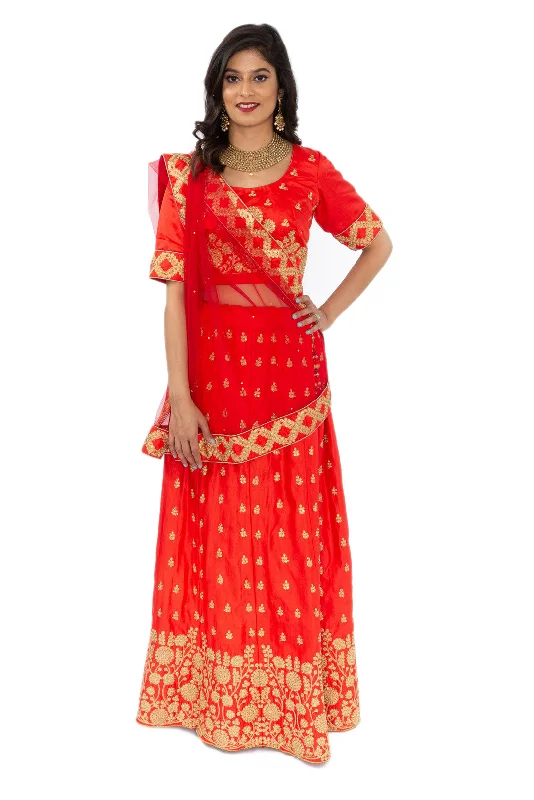 Flash Deals Enlighten Deep Orange And Red Lehenga- SNT11080