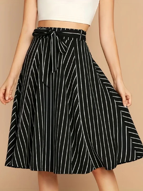 Stock Clearance Striped Print Tie Waist Skirts, Elegant Pleated Knee Length Summer Skirts, Women's Clothing AZ10014 Stock Clearance Striped Print Tie Waist Skirts, Elegant Pleated Knee Length Summer Skirts, Women's Clothing AZ10014