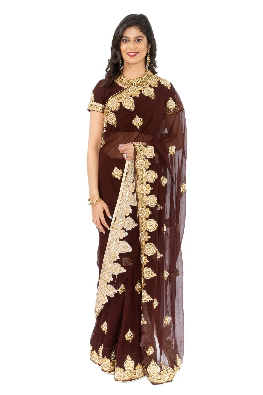 Clearance Event Caramel Gold Pre-Pleated Ready-Made Sari