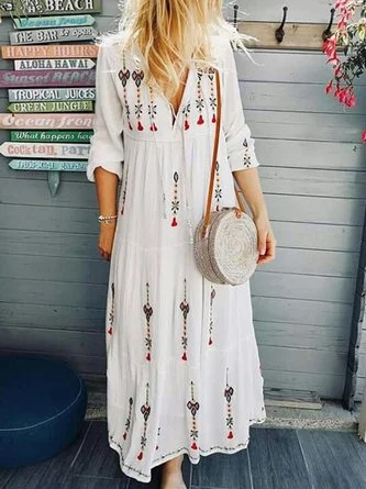 Major Savings V Neck Women Dresses Cotton Embroidered Dresses MMr44