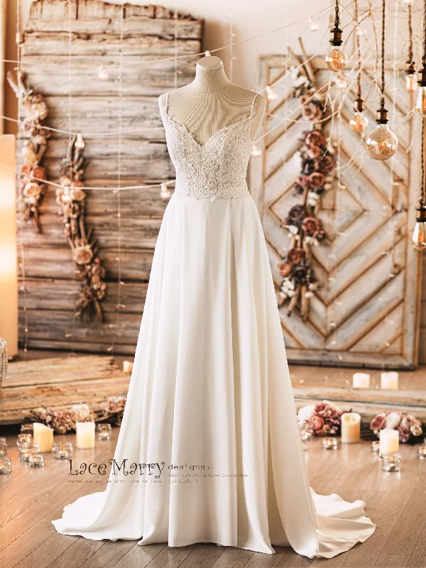 Mega Sale Bohemian Wedding Dress with A Line Crepe Skirt