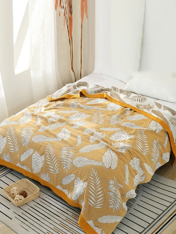Final Markdown 5Layer Cotton Summer Nap Leaf Jacquard Sofa Blanket TY1011