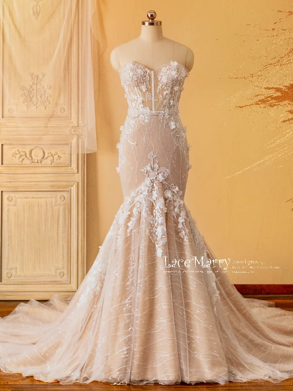 Clearance Sale MARISSA / Strapless Mermaid Wedding Dress with Flutter Sleeves