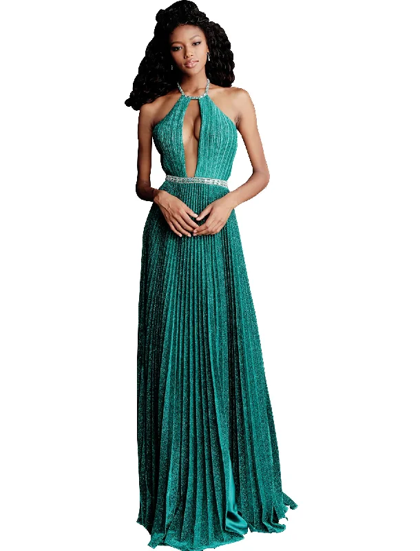 Time-Limited Offer Jovani Emerald Crystal Embellished Belt Pleated Prom Dress