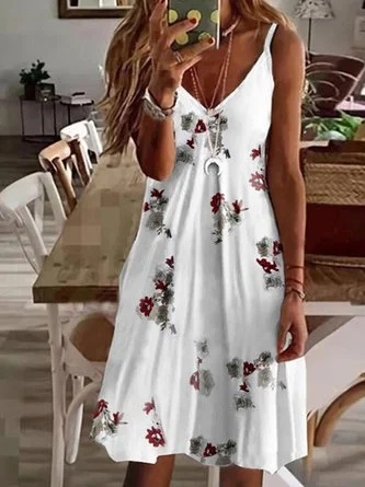 Don't Miss V-neck loose pineapple floral print suspender Dress Loosen Dress QAH52