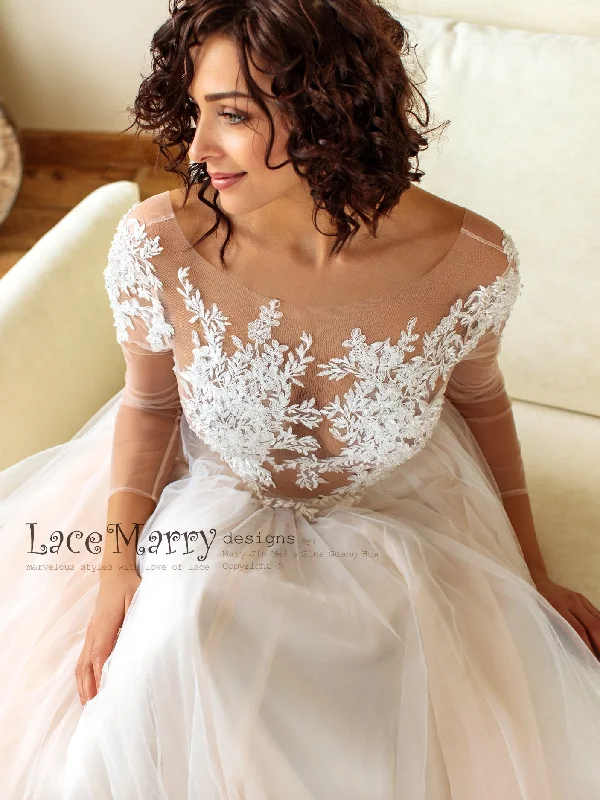 Big Discounts Long Sleeves Boho Wedding Dress with Tattoo Design