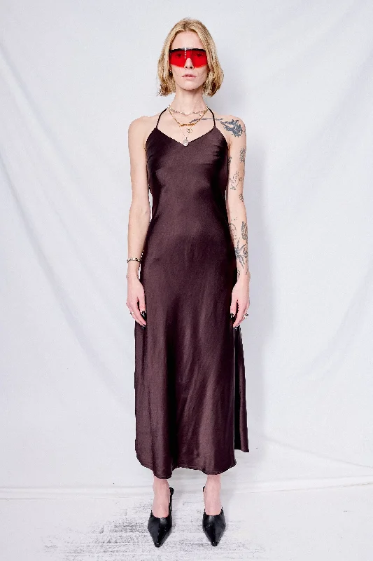 Hurry In Black Overdyed Acetate Bias Strap Dress