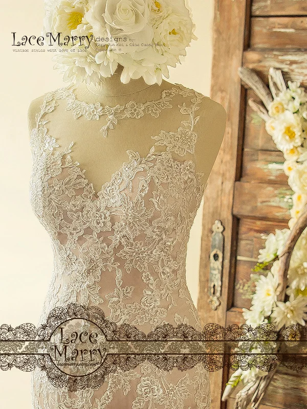 Incredible Offers Incredible Blush Wedding Dress from Ivory Lace Flower Appliques