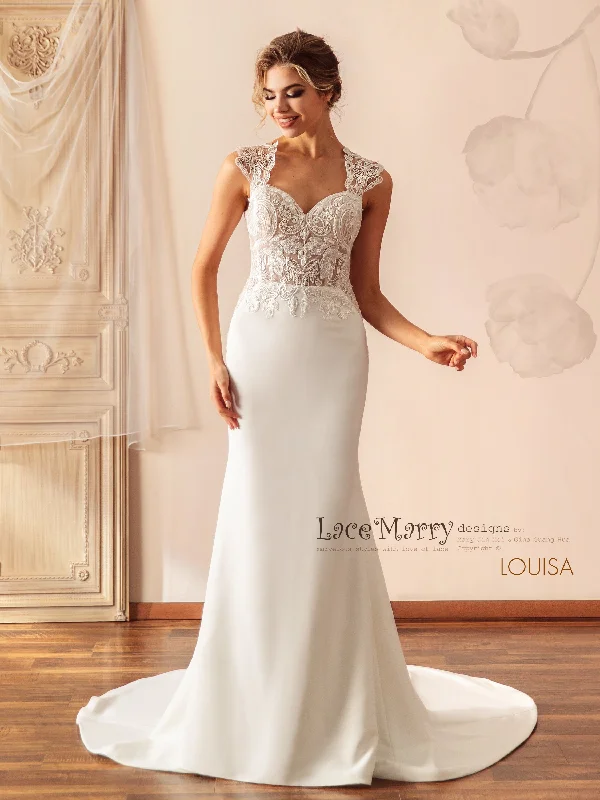 Super Bargain LOUISA / Plain Skirt Wedding Dress with Beaded Lacy Bodice
