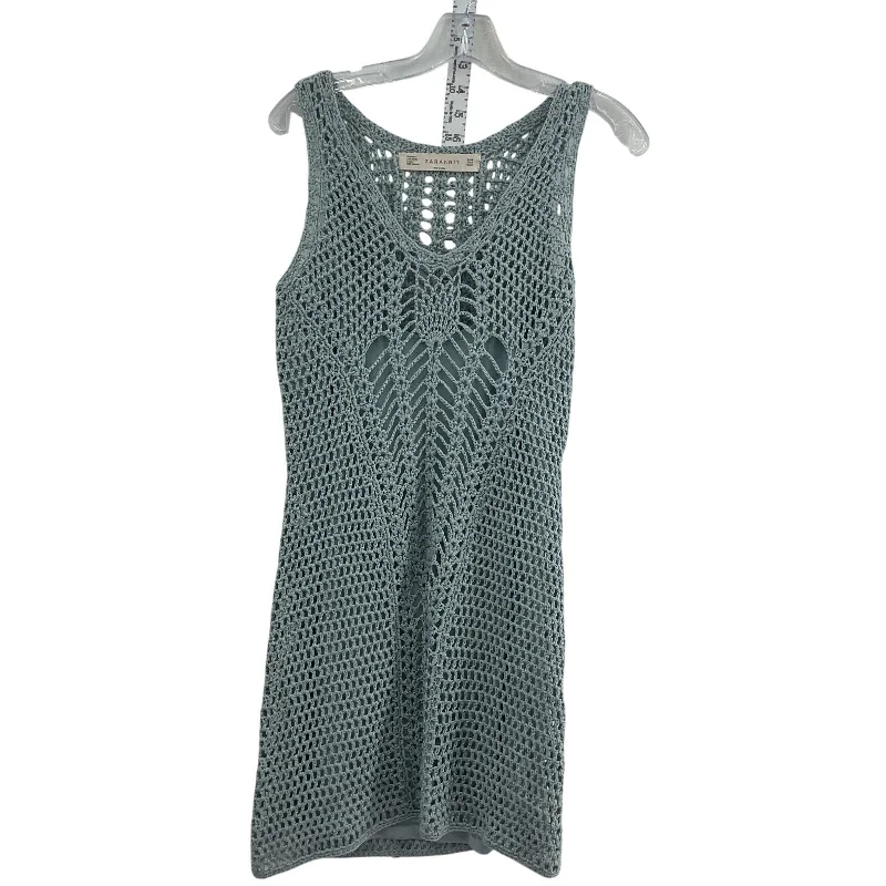 YEAR-End Clearance Zaraknit Blue Sheath Crochet Knit Sheer Dress M Acrylic Short Preowned Women's