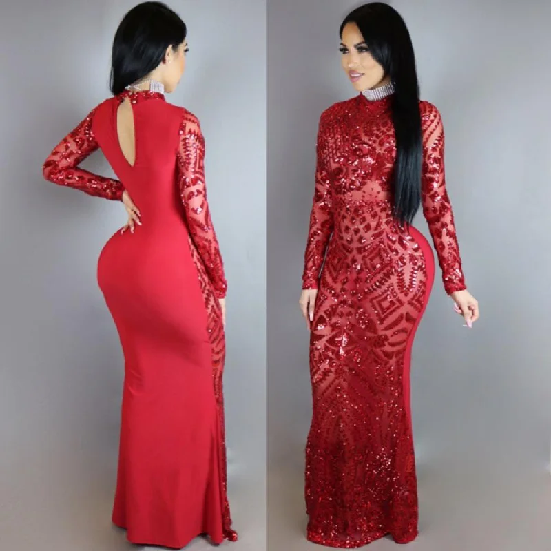 Warehouse Sale Long sleeve round neck party dress