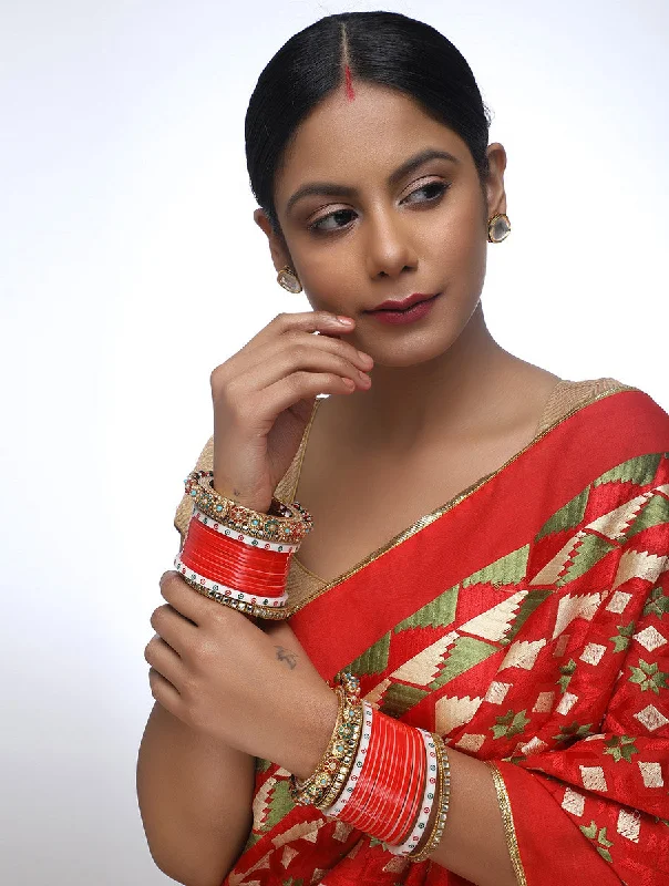 Bonus Savings Red Chuda With Kundan Bangles With  Meenakari Bangles - MRR107