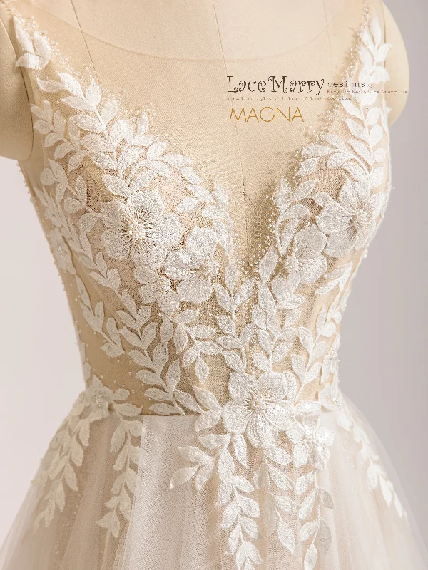 Price Break MAGNA / Leafs and Flowers Boho Wedding Dress