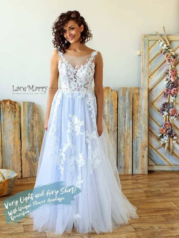 Steals and Deals Sparkly Light Lilac Wedding Dress with Floral Appliques