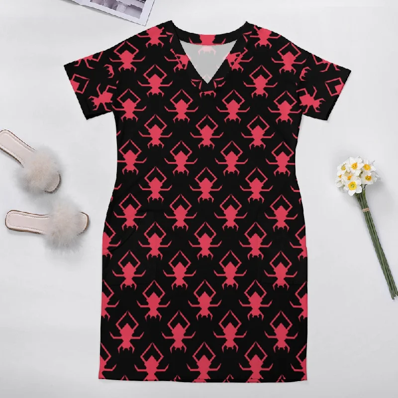 Now or Never Gothic Pink Spiders Loose Dress With Pockets
