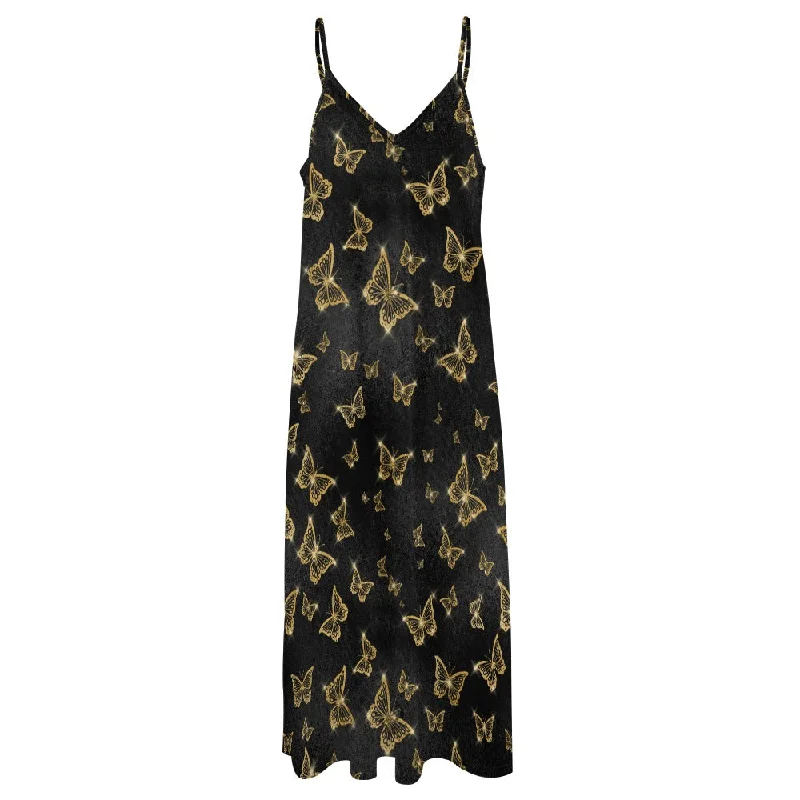 Unbeatable Prices Golden Butterflies Sling Ankle Long Dress