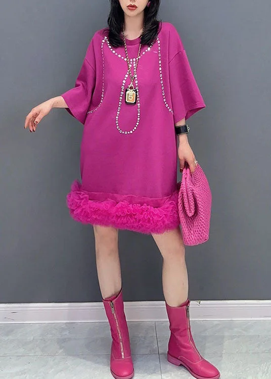 Exclusive Savings Style Rose Tulle Ruffled Zircon Patchwork Cotton Dress Summer LC0341 Exclusive Savings Style Rose Tulle Ruffled Zircon Patchwork Cotton Dress Summer LC0341