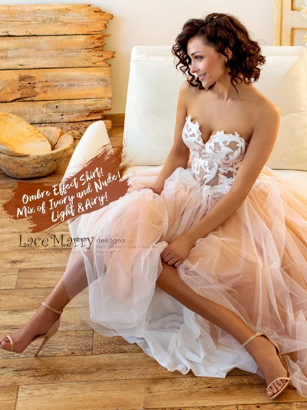 Price Cut Swirl Lace Strapless Wedding Dress with Corset Back
