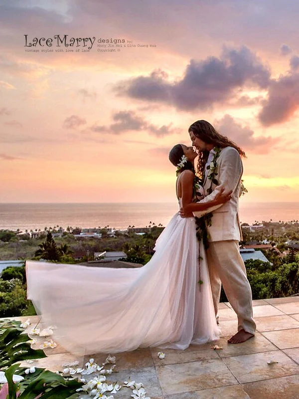 Today’s Deal Rose Gold Beach Wedding Dress from Lace and Soft Tulle