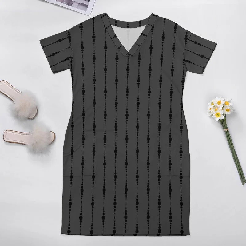 Season Finale Sale Gray And Black Loose Dress With Pockets