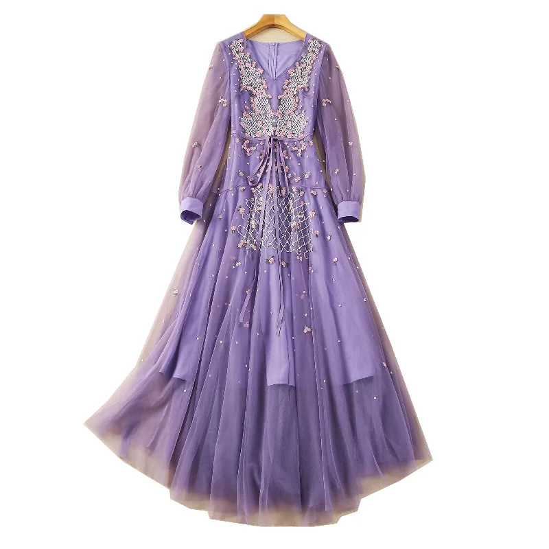 Loyalty Reward Elegant purple embroidery ballroom party dress