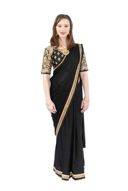 Mega Deal Sophia Black and Gold Pre-Pleated Readymade Sari