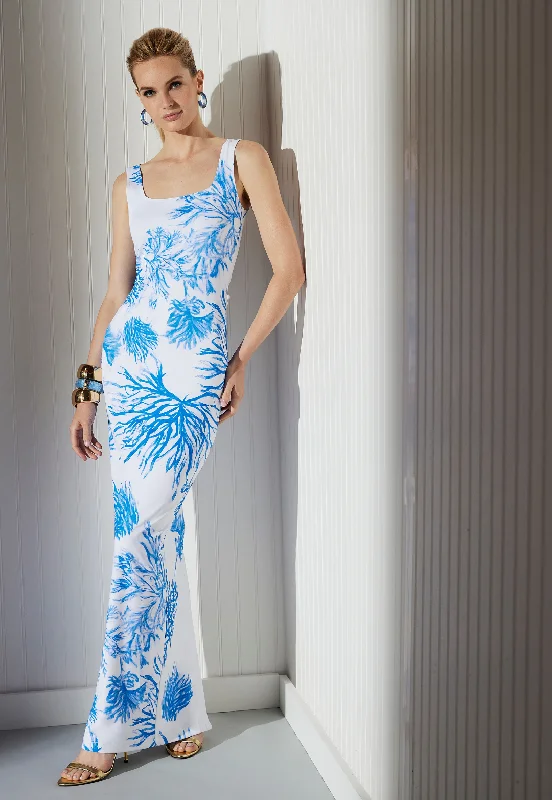 YEAR-End Clearance Caterina Long Stretch Knit Dress in Toile de Reef