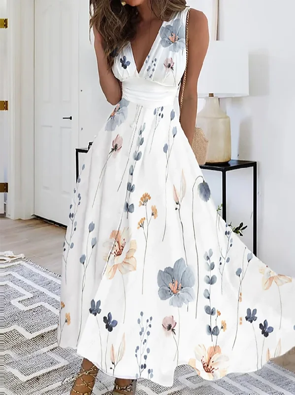 Super Deal Casual Regular Fit Floral V Neck Dress  QPQ75