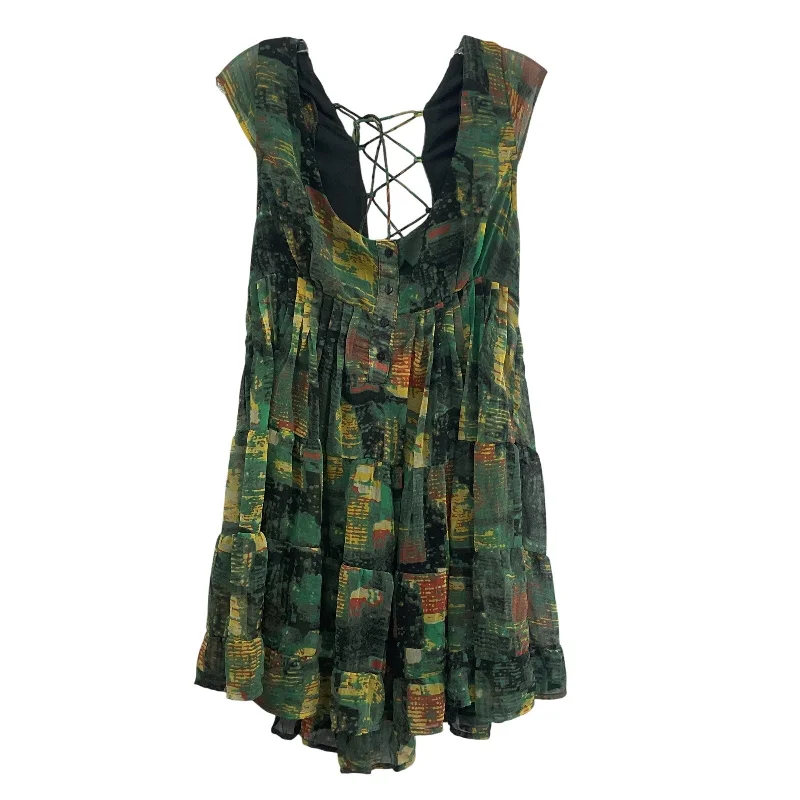 Mega Deal New Urban Outfitters Women's Abstract Print Ruffle Green & Yellow Shirt Dress L Mega Deal New Urban Outfitters Women's Abstract Print Ruffle Green & Yellow Shirt Dress L