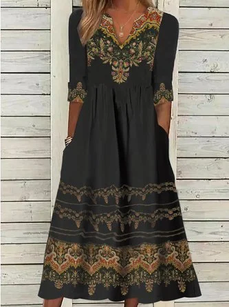 Final Markdown V Neck Ethnic Jersey Casual Dress QAH5