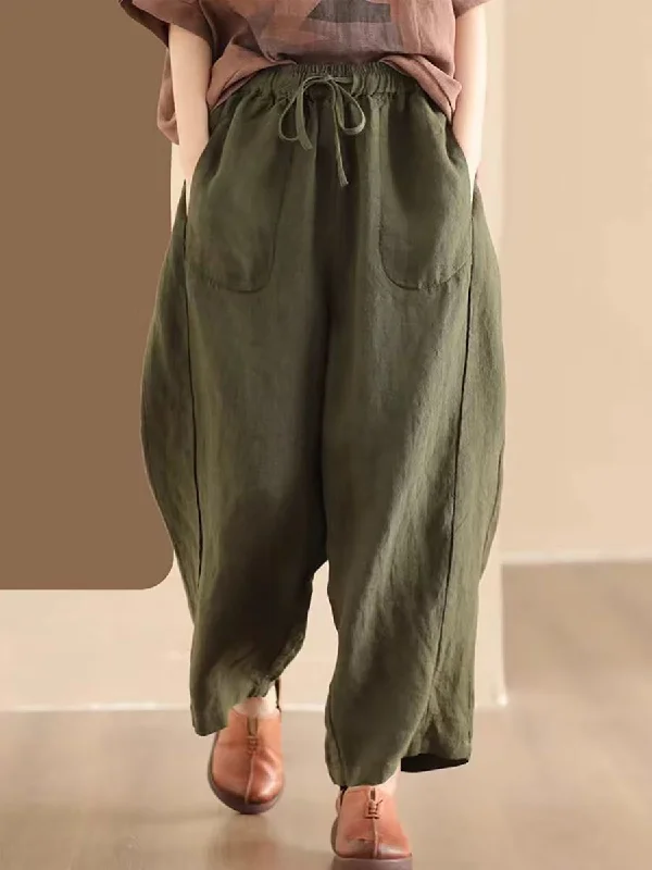 Special Promotion Women Summer Solid Linen Loose Harem Pants WE1021