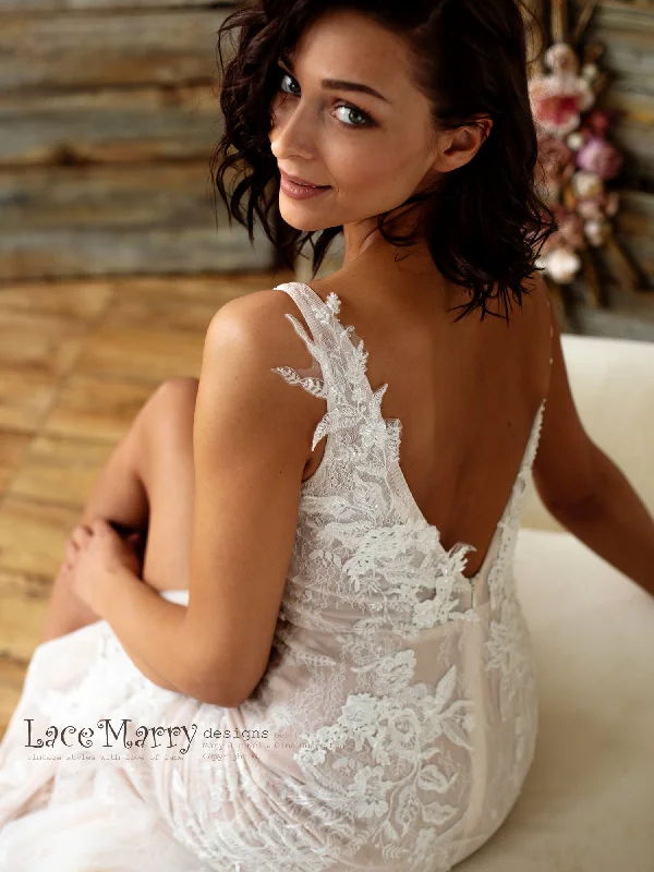 Bonus Savings Fitted Lace Wedding Dress with Slit from French Lace