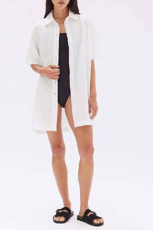 Markdowns Assembly Louise Linen Mini Shirt Dress White