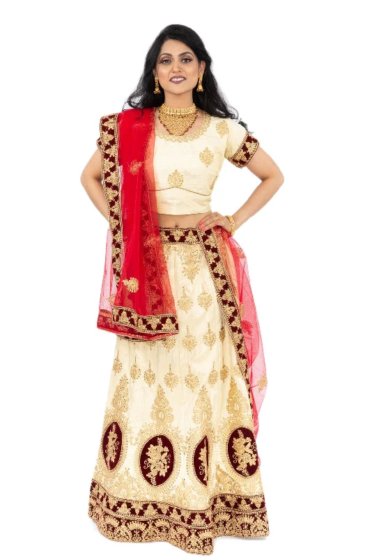 Hurry In Gorgeous Beige And Red Traditional Lehenga -SNT11073