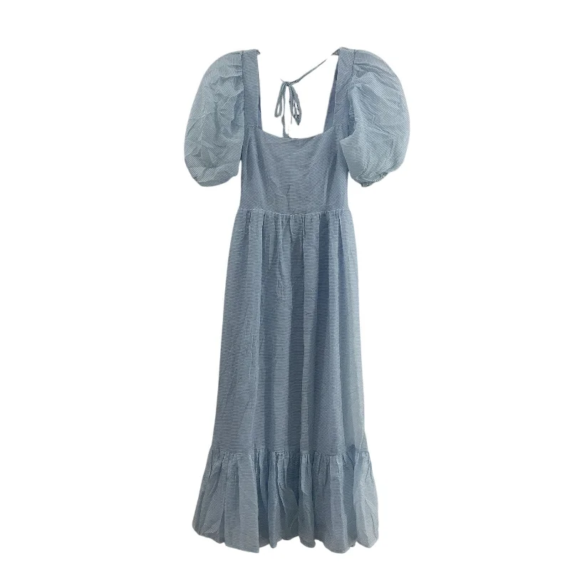 Act Now WAYF Blue White Striped Women's Puff Sleeve Peasant Maxi Swing Dress XS Preowned Act Now WAYF Blue White Striped Women's Puff Sleeve Peasant Maxi Swing Dress XS Preowned