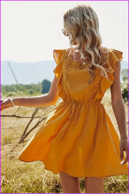 Price Rollback Summer Fashion Square Collar Lace Up Women's Dress