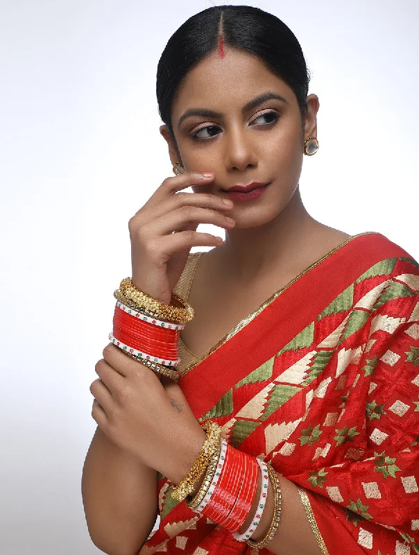 Can't Miss Red Chuda With Kundan Bangles & Heavy Pearl Bangles - MRR108